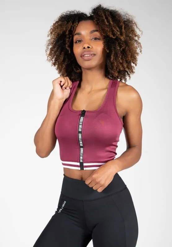 MESA ZIP FRONT CROP TOP  BURGUNDY RED  S