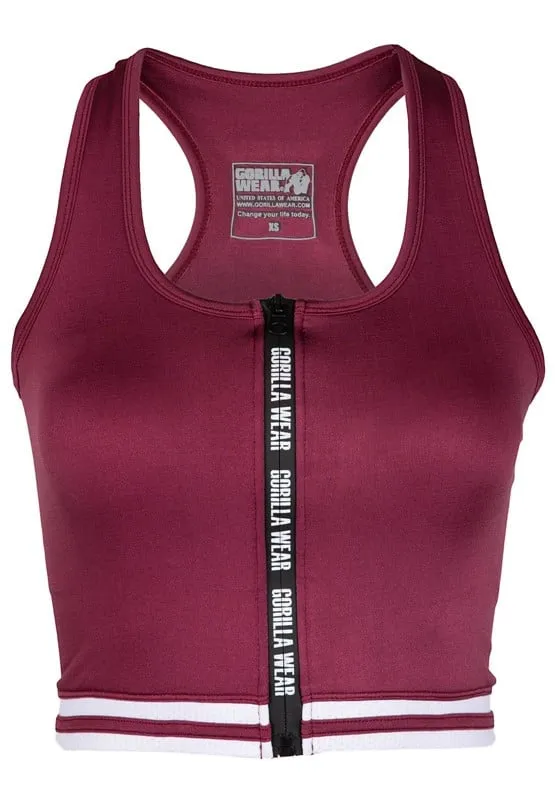 MESA ZIP FRONT CROP TOP  BURGUNDY RED  XS