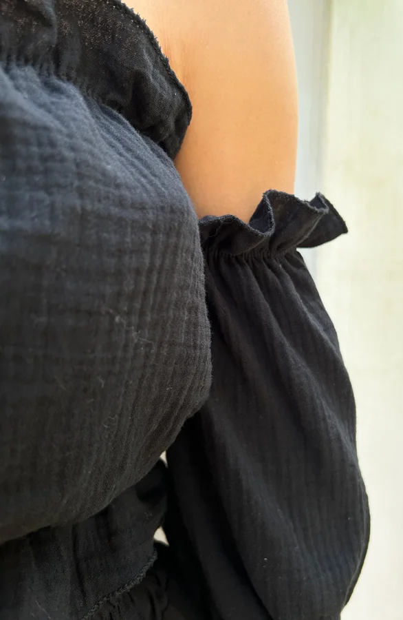Mousseline Crop Top Zwart