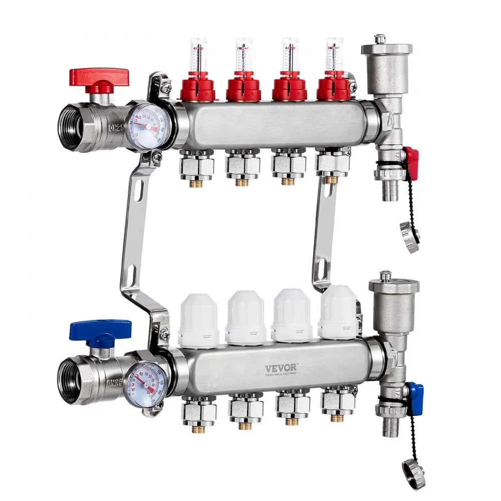 VEVOR 4 verwarmingscircuits verwarmingscircuitverdeler vloerverwarmingsstroomindicator 5L/min