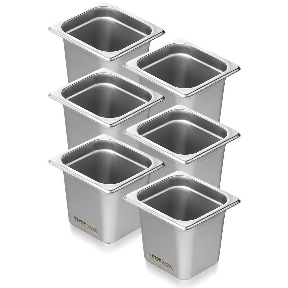 VEVOR 6 x hotelpannen gastronormbakken RVS 1/6 maat 178x168x160mm