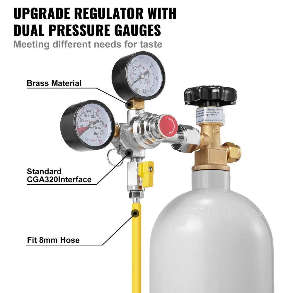 VEVOR CO2REGELAAR MANOMETER TERUGSLAGKLEP TAPBIER HOMEBREW CGA320REGELAAR