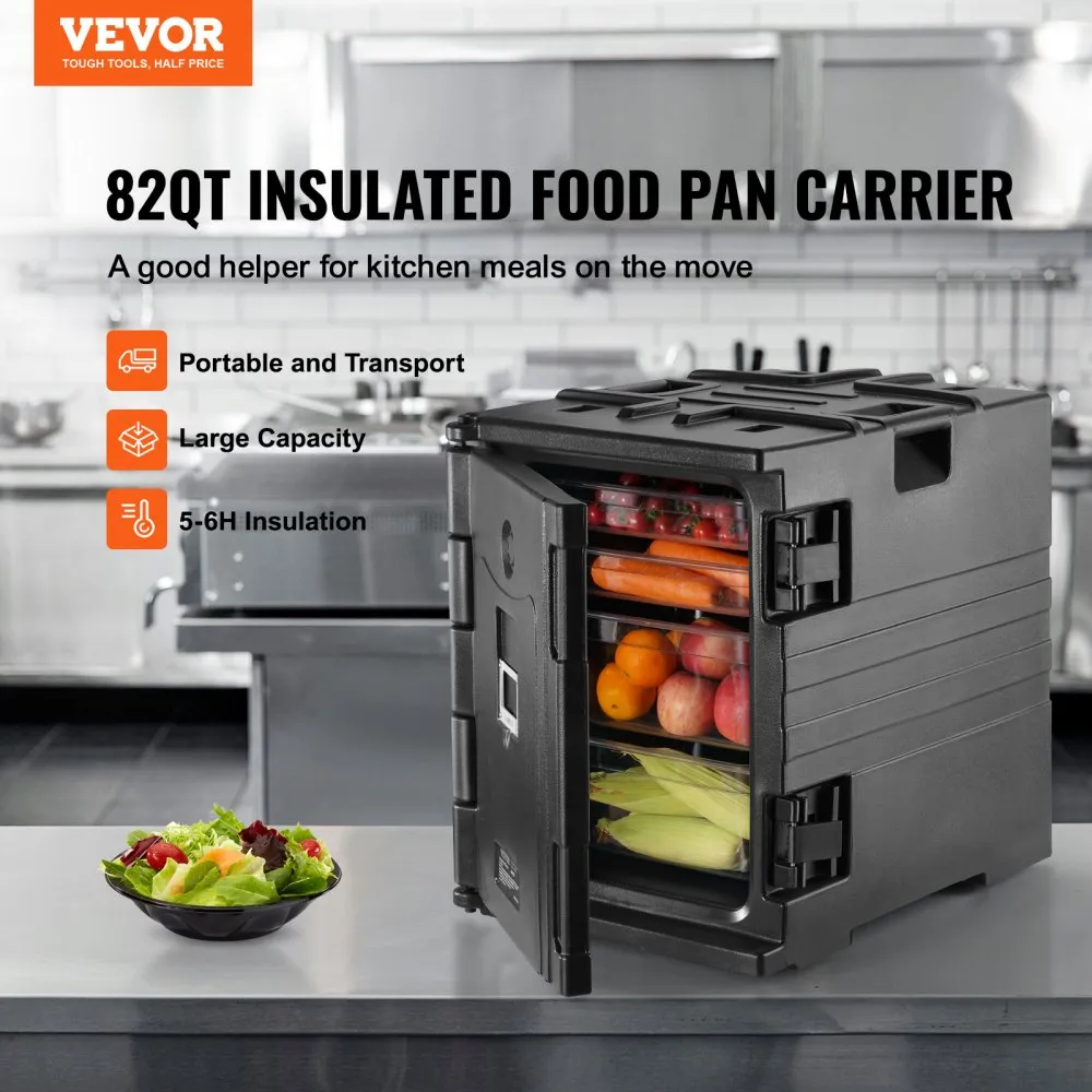 VEVOR geïsoleerde voedselcontainerdrager voorlader cateringbox stapelbaar 82Qt zwart