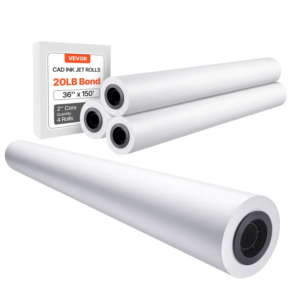 VEVOR GROOTFORMAAT PAPIERPLOTTERPAPIER 4 ROLLEN 915 MM X 45,7 M CADOBLIGATIEROLLEN