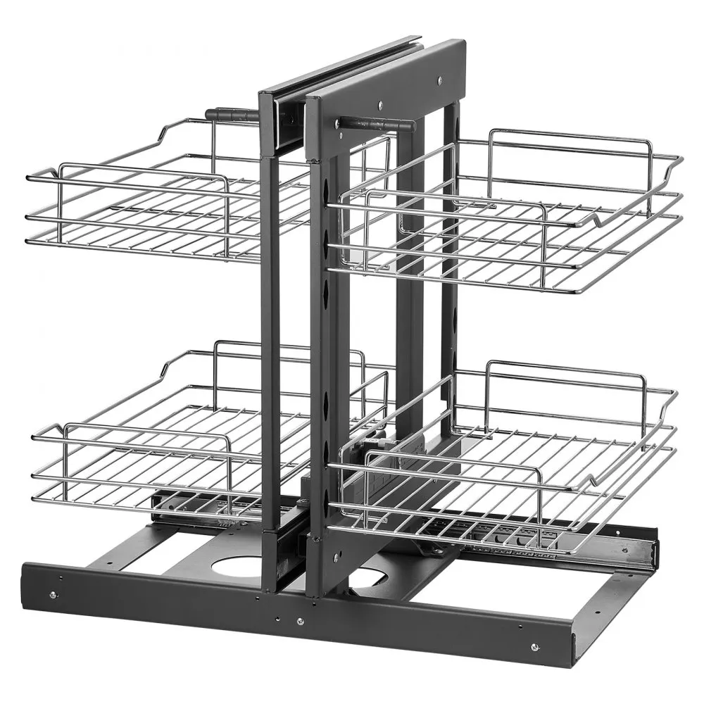 VEVOR keukenkastorganizer met 2 niveaus uitschuifbare chromen blinde hoeken 4 planken