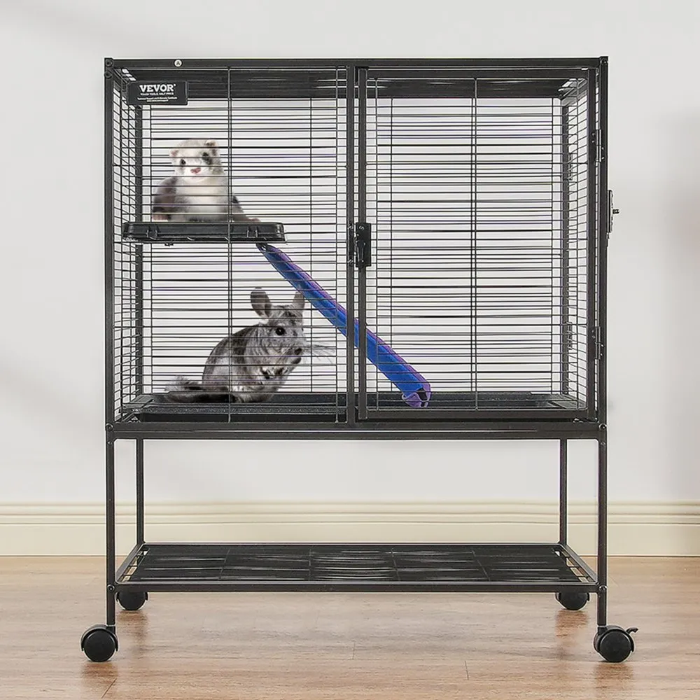 VEVOR KOOI VOOR KLEINE DIEREN 2LAAGS FRETTENKOOI MET LADEHELLING 77X52X92MM