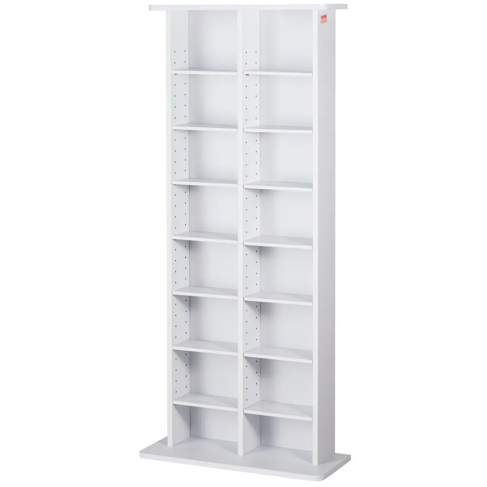 VEVOR MEDIAOPBERGKAST, 8 NIVEAUS, VERSTELBARE DVDPLANKEN, 464 CD'S, WIT