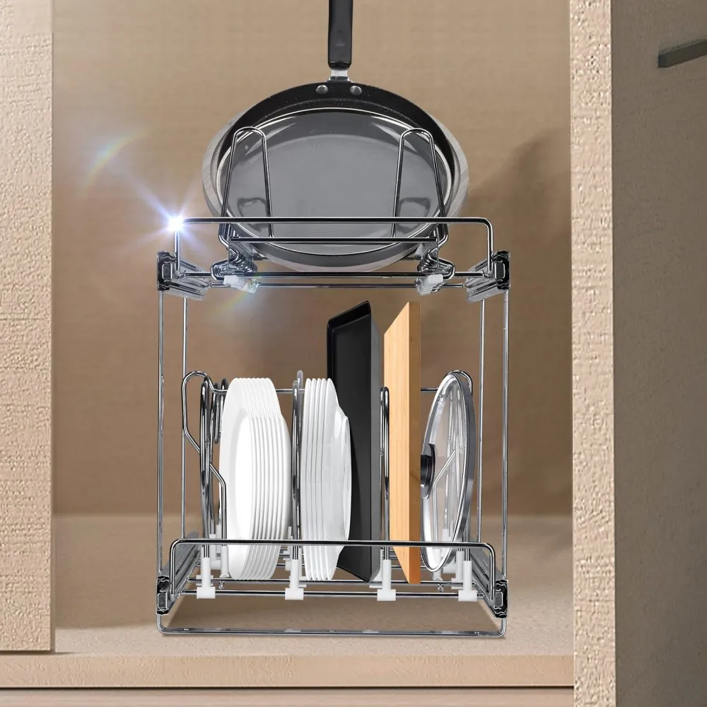 VEVOR PANNEN EN POTTENREKORGANIZER, 2LAAGS UITBREIDBARE DEKSELHOUDER ONDER KAST, 12 INCH BREED