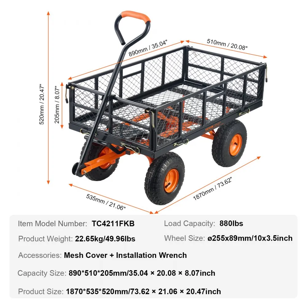 VEVOR tuinwagen steekwagen tuinwagen uitrustingswagen kruiwagen kantelbaar 400kg