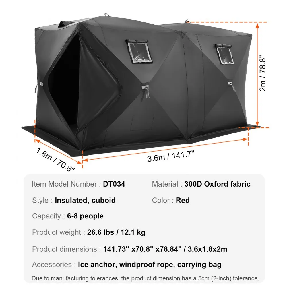 VEVOR VISTENT 68 PERSONEN VISPARAPLU CAMPINGTENT IJSVISSEN TENT 3,6X1,8X2M