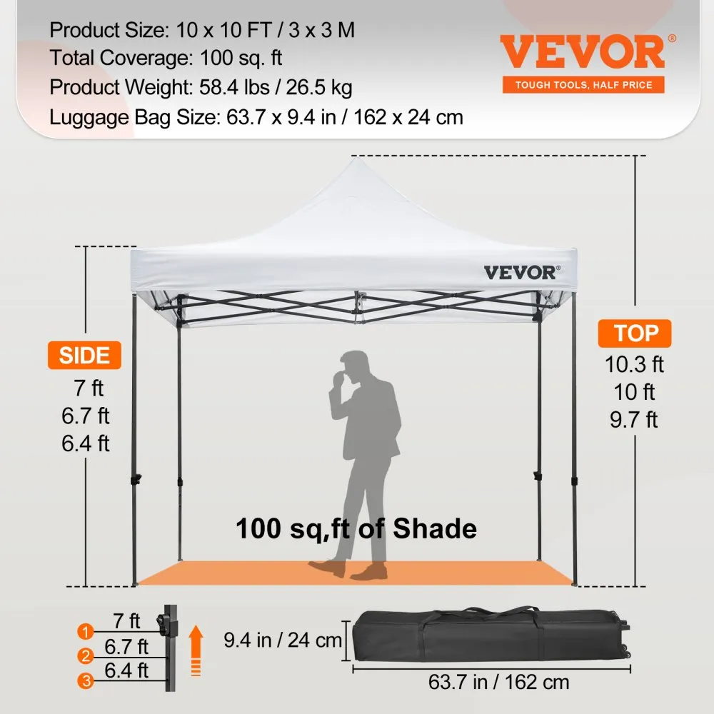 VEVOR vouwtent 3x3m tuintent tuintent partytent PVC partytent opvouwbaar wit
